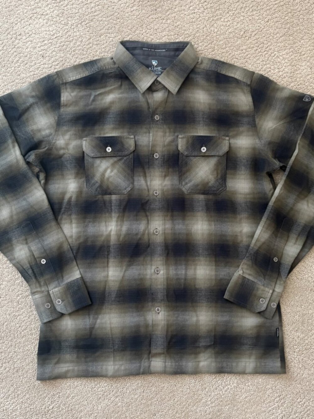 KUHL Dillingr Flannel Shirt Medium Long Sleeve Cotton Tencel Blend Forest Ridge